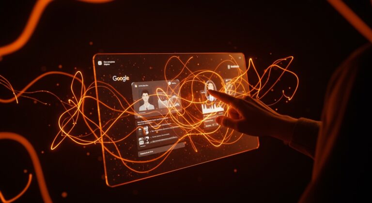 Interacción con inteligencia artificial personalizada de Google en Search, Gemini y Chrome mostrando automatización y control del usuario.