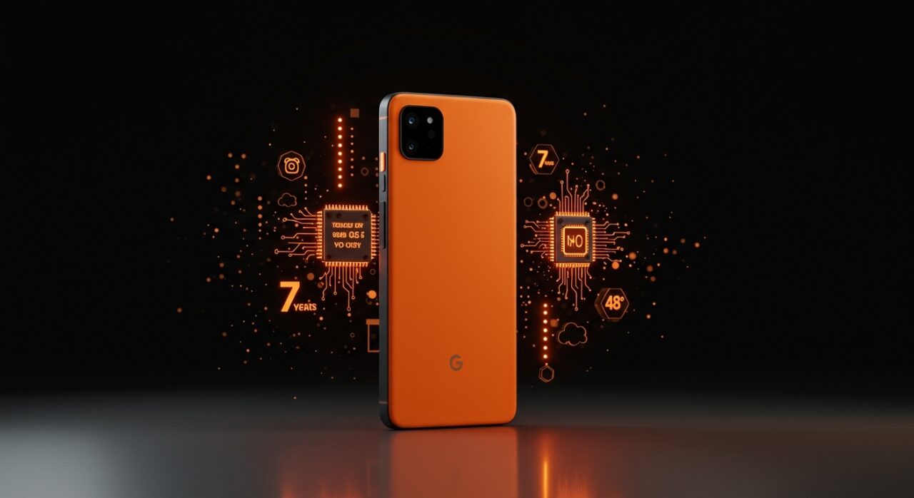 Google Pixel 10 Pro mostrando su diseño y tecnología avanzada con chip Tensor G5 y cámara 48 MP en contexto de tendencias móviles 2026.