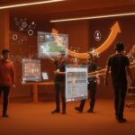 Lanzamiento de PC Games on Play y game trials en Google Play 2026 con desarrolladores interactuando en un entorno tecnológico futurista.