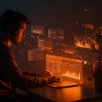 Tech founder interactuando con titulares generados por IA en Google Discover, destacando tendencias tecnológicas y automatización en Google Search.