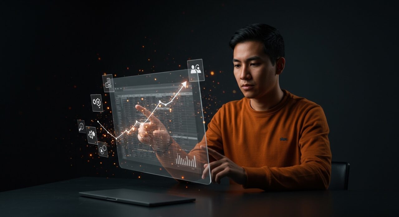 Founder latinoamericano usando Google Sheets como backend CRUD y automatización IA no-code para escalar startups de manera rápida y económica.