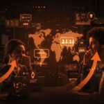 Funcionamiento de Google Translate con traducción en tiempo real en auriculares para comunicación internacional en startups.