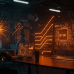 Interfaz futurista de GPT-5.4 mini y nano destacando IA rápida y económica para startups tecnológicas en un entorno de trabajo innovador.