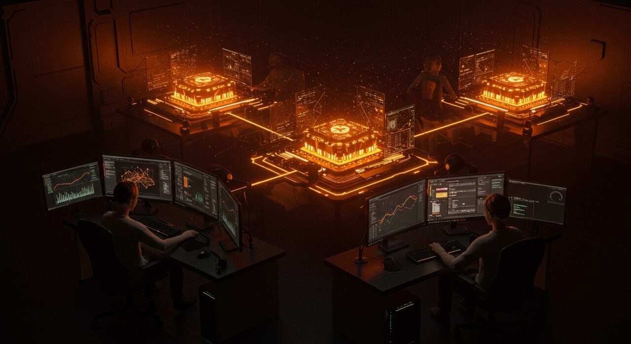 Monetización de GPUs ociosas para inferencia IA mostrando infraestructura tecnológica avanzada con visualización de modelos y datos en ecosistema startup.