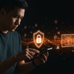 Founder usando GrapheneOS en un smartphone con enfoque en privacidad móvil y seguridad para startups tecnológicas.