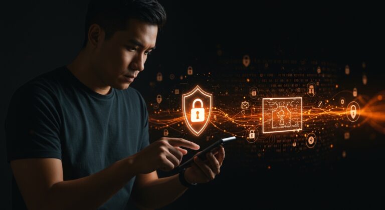 Founder usando GrapheneOS en un smartphone con enfoque en privacidad móvil y seguridad para startups tecnológicas.