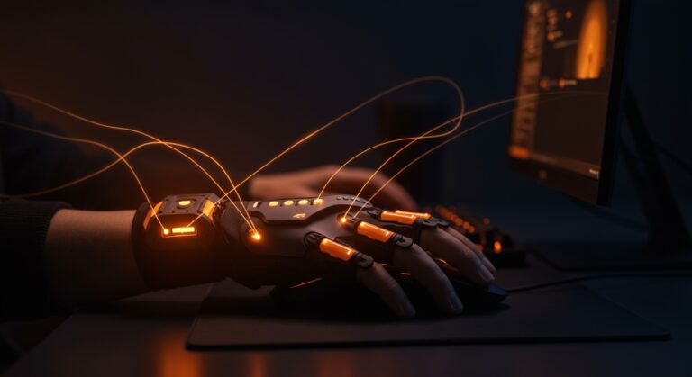 Guante biomecánico 3D de Exohand Chile para prevenir lesiones por gaming y síndrome del túnel carpiano en programadores y diseñadores.