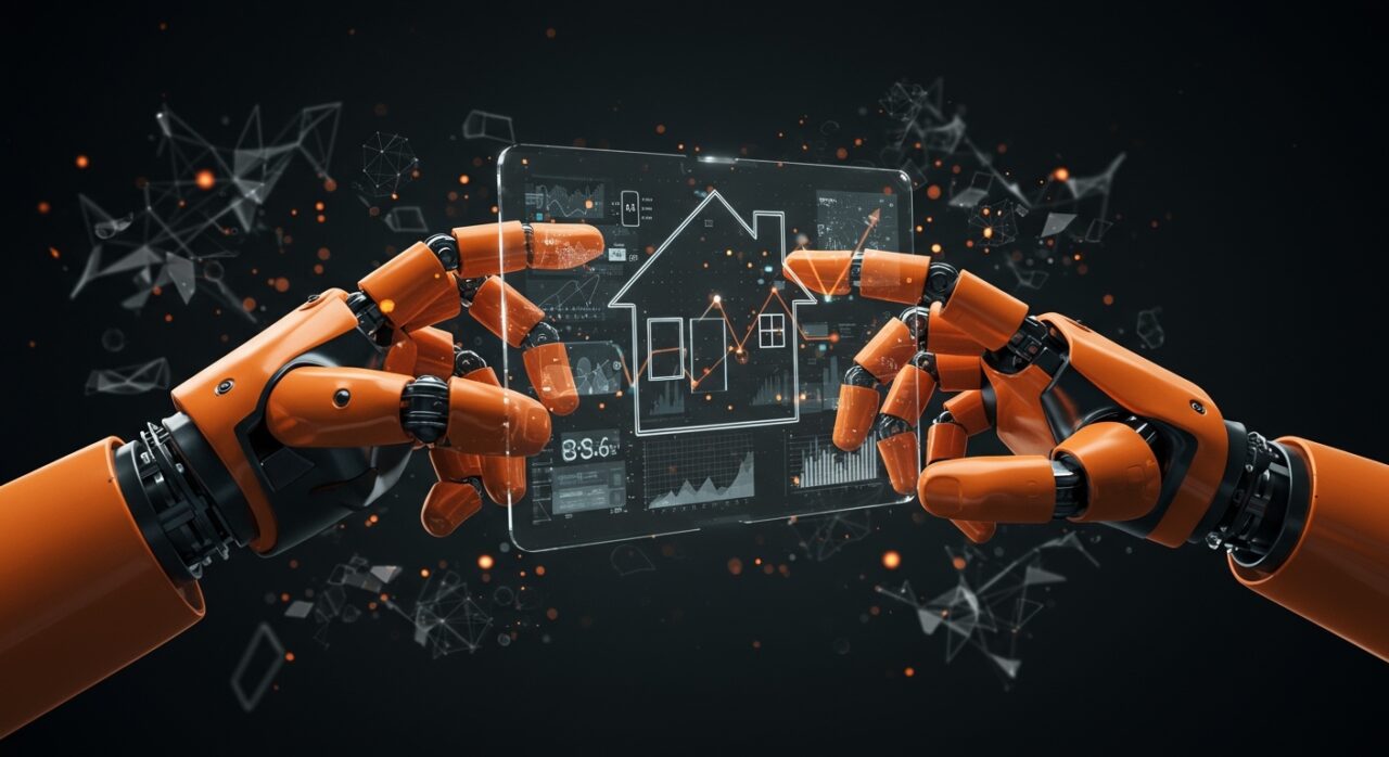 Guantes robóticos manipulan datos inteligentes para la automatización y robótica doméstica en startup tecnológica.