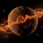 Asteroide Ryugu con moléculas de ADN y nucleobases, ilustrando el hallazgo espacial clave para el origen de la vida.