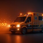 Vehículo híbrido de emergencia Harbinger destacando innovación y movilidad sostenible en tecnología aplicada a ambulancias y UCIs móviles.
