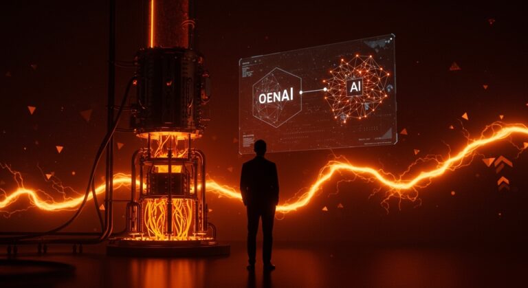 Alianza estratégica entre Helion y OpenAI impulsada por Sam Altman, simbolizando innovación en energía y tecnología startup.