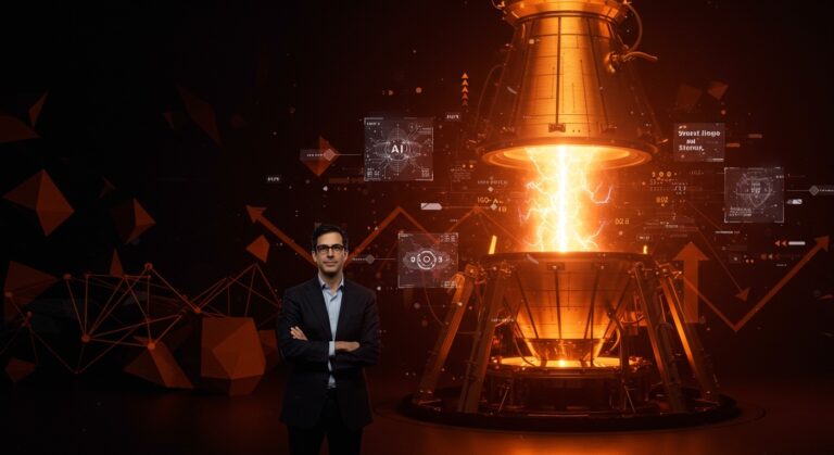 Sam Altman liderando la alianza estratégica de Helion y OpenAI para la innovación en energía limpia y fusión nuclear con inteligencia artificial.