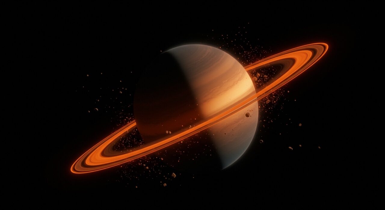 Visualización detallada del hexágono del polo norte de Saturno con convección profunda rotatoria explicada por simulaciones científicas en física planetaria.