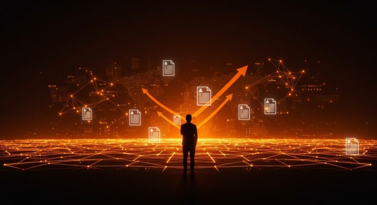 Escena editorial de un fundador de tecnología frente a redes neuronales de IA y documentos digitales, simbolizando la Declaración Pro-Humana y la gobernanza de inteligencia artificial en 2026.