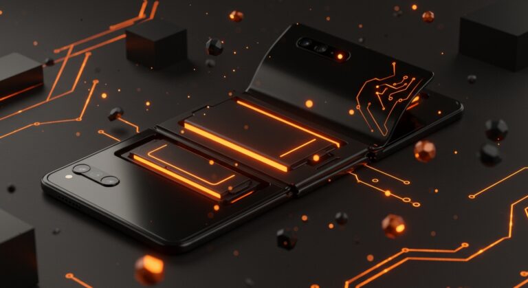 Smartphone plegable Honor Magic V6 ultrafino con batería de 6,600 mAh y tecnología silicio-carbono, destacando innovación tecnológica móvil.