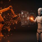 Robot humanoide siendo entrenado con IA y gemelos digitales en una startup argentina de robótica industrial.