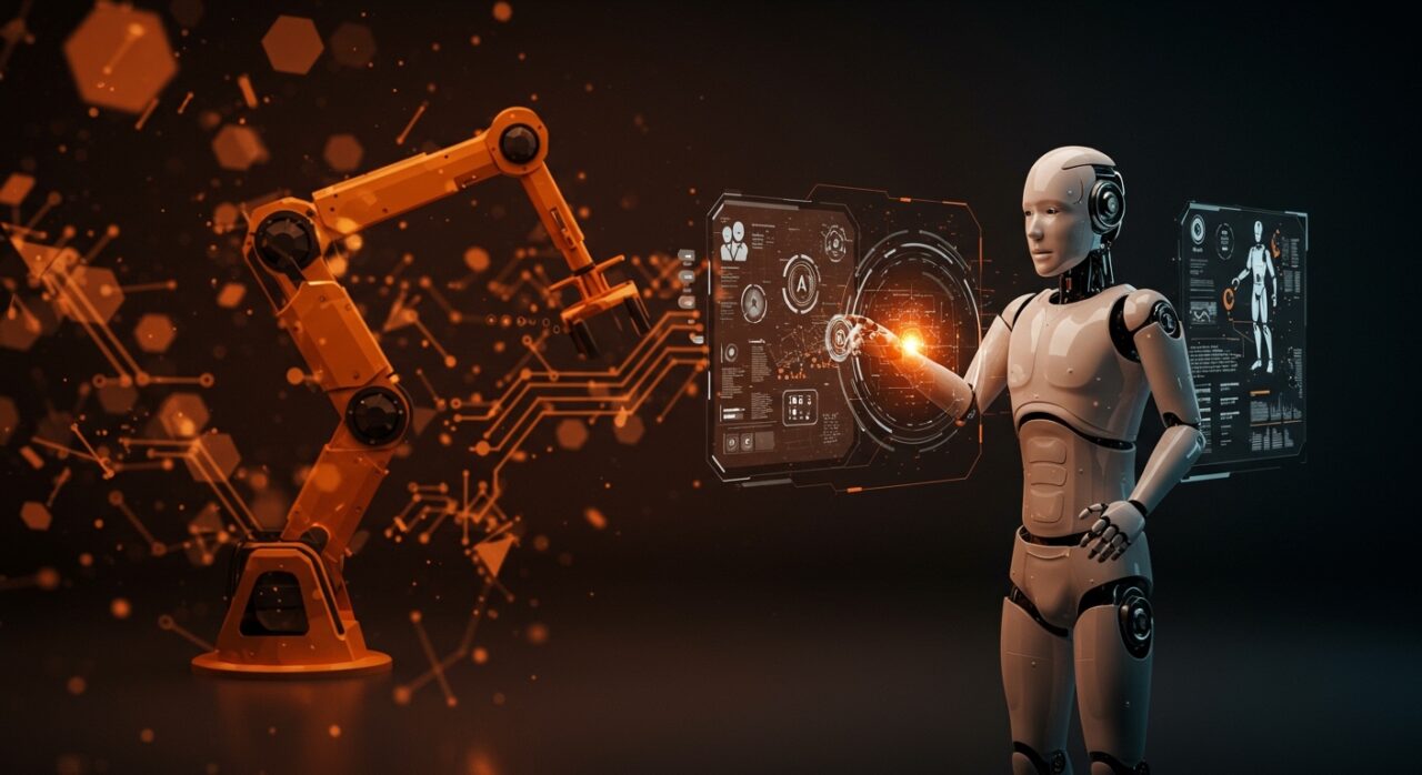 Robot humanoide siendo entrenado con IA y gemelos digitales en una startup argentina de robótica industrial.