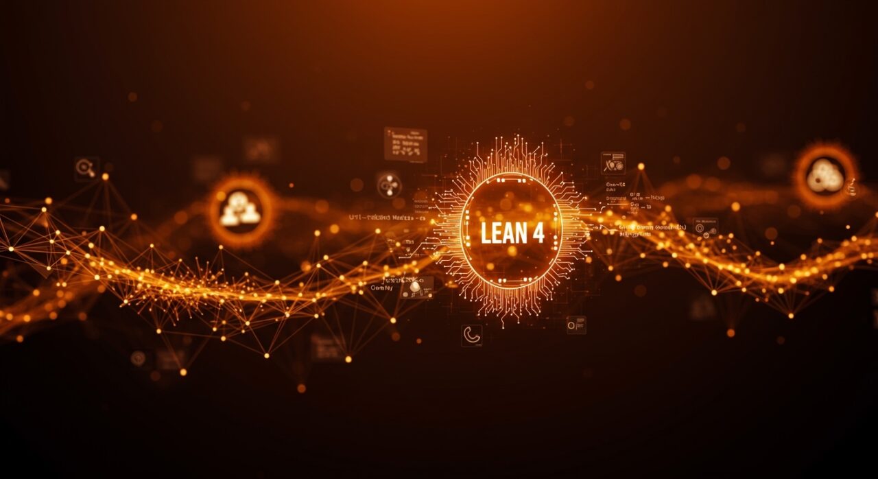 Red P2P con IA aplicada y verificación formal con Lean 4 visualizada en una composición digital futurista con criptografía post-cuántica y ciencia abierta.