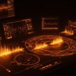 Sistema de IA analizando ondas gravitacionales y complejidad espectral con datos de LIGO en un entorno tecnológico avanzado.