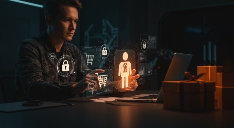 Validación de agentes de compra con IA en startups tech, mostrando protocolos avanzados de verificación y automatización en comercio electrónico.