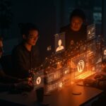 Founders usando agentes IA para automatizar y escalar WordPress con plugins inteligentes en un entorno tecnológico avanzado.