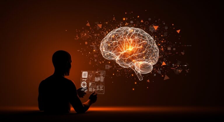 Ilustración conceptual de inteligencia artificial y aprendizaje autónomo con inspiración en ciencia cognitiva para founders tech.