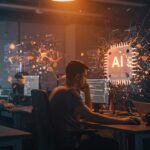 Desarrolladores de software en LATAM trabajando con inteligencia artificial, mostrando productividad y agotamiento en entornos tech.