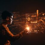 Ingeniero de software usando inteligencia artificial para codificar rápidamente mientras gestiona la complejidad creciente en equipos tecnológicos.