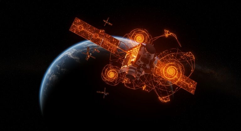 Satélite moderno con inteligencia artificial integrada en órbita, simbolizando monitoreo ambiental y seguridad con tecnología espacial avanzada de Loft Orbital.