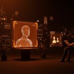 Avatar de IA entrevistando candidato en proceso automatizado de reclutamiento con tecnología avanzada para startups de recursos humanos.