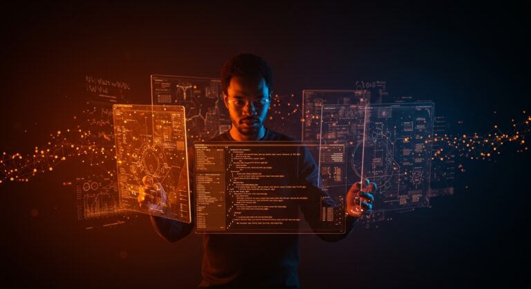 Ingeniero de software evaluando código con IA que destaca la importancia del expertise técnico en el desarrollo de software con inteligencia artificial.