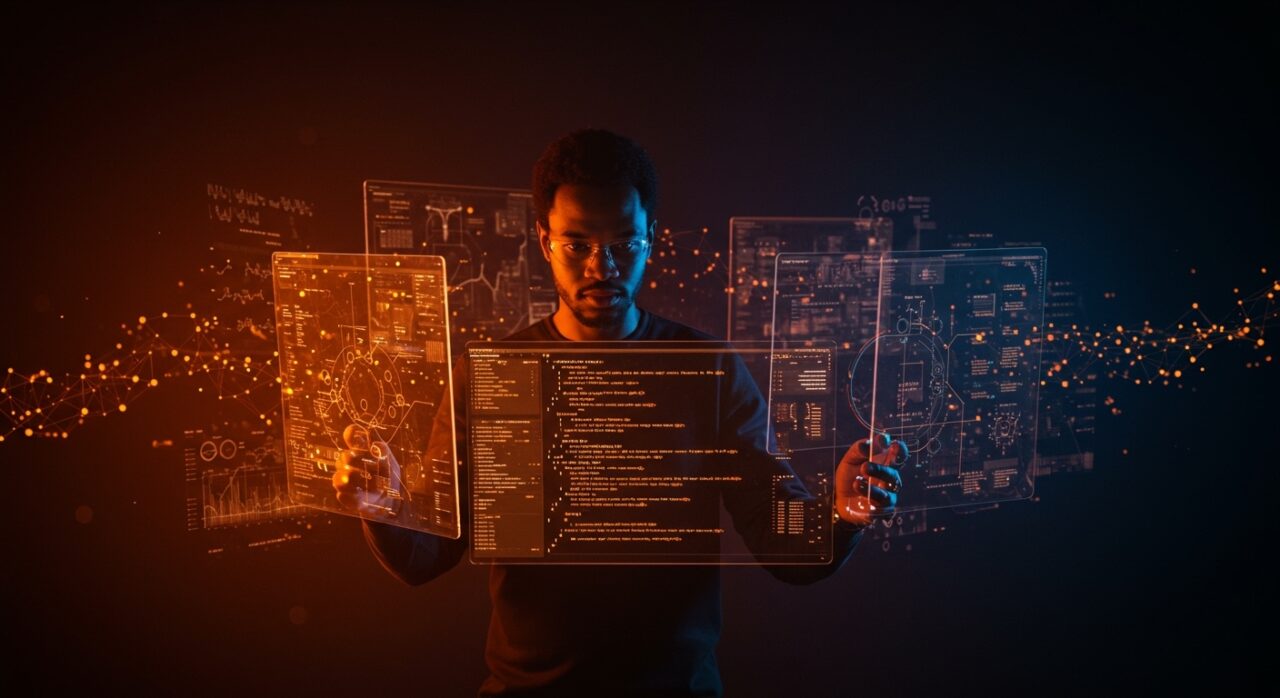 Ingeniero de software evaluando código con IA que destaca la importancia del expertise técnico en el desarrollo de software con inteligencia artificial.