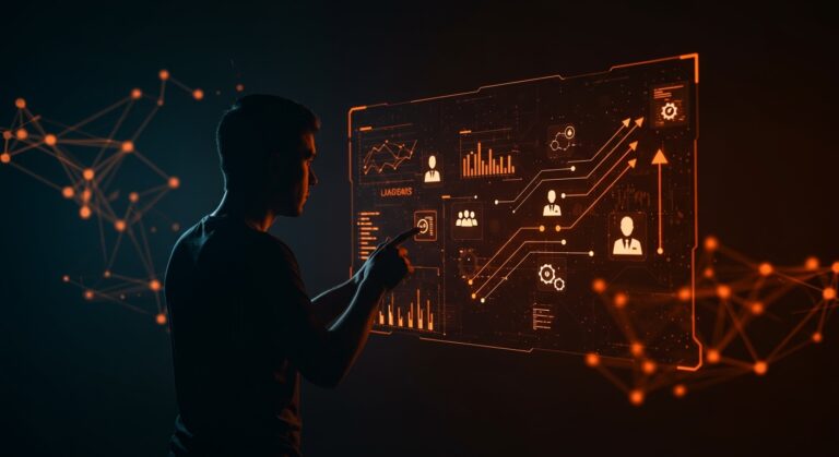 Impacto de la inteligencia artificial en el mercado laboral con un fundador analizando datos de automatización y productividad en LATAM.
