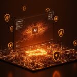 Inteligencia artificial de Tenzai destacada en ciberseguridad y hacking CTF global, simbolizada con redes neuronales y escudos digitales en tonos naranja y negro.