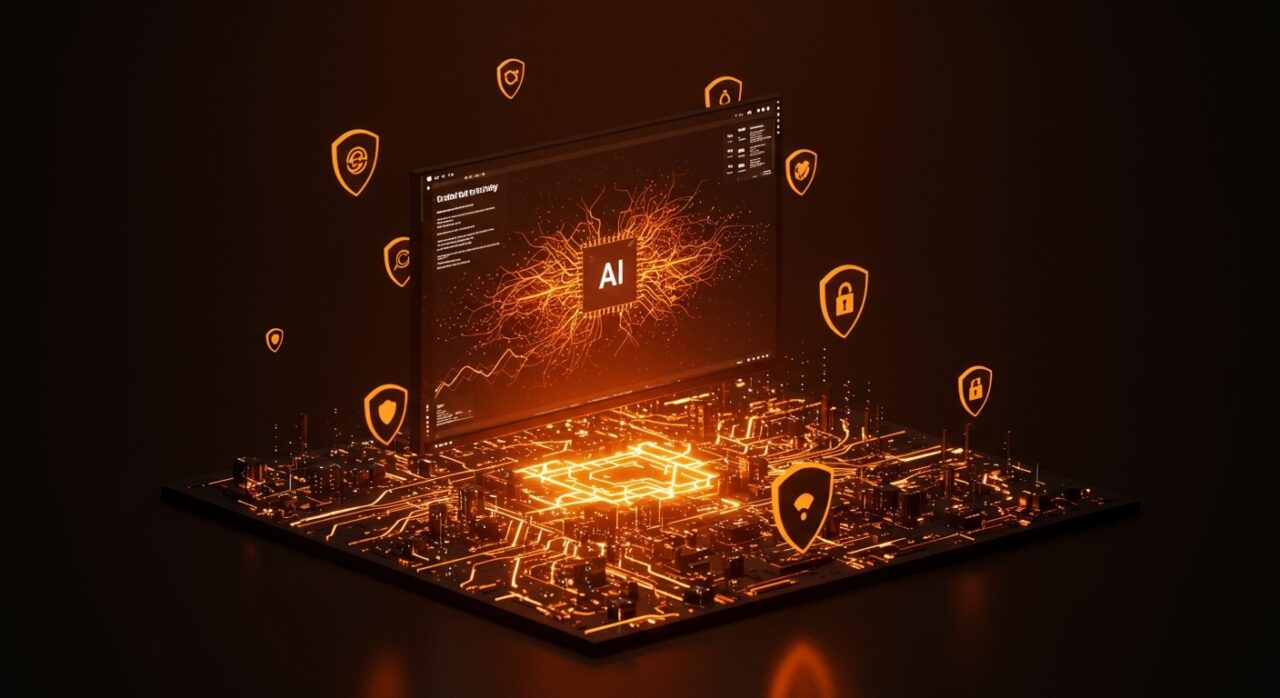 Inteligencia artificial de Tenzai destacada en ciberseguridad y hacking CTF global, simbolizada con redes neuronales y escudos digitales en tonos naranja y negro.
