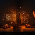 Desarrolladores divididos entre código artesanal y programación asistida por IA, ilustrando la brecha en equipos de startups tecnológicas.