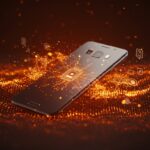 Samsung smartphone destacado con patrones de inteligencia artificial que simbolizan innovación tecnológica y la evolución del mercado móvil.