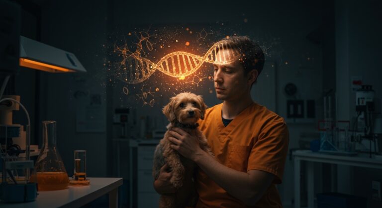 Emprendedor tecnológico usando inteligencia artificial y secuenciación genómica para crear vacuna ARNm personalizada contra cáncer en mascotas.