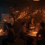 Innovadoras startups de inteligencia artificial colaborando en incubación y networking universitario en Valencia durante IAtecUV Open Day 2026.