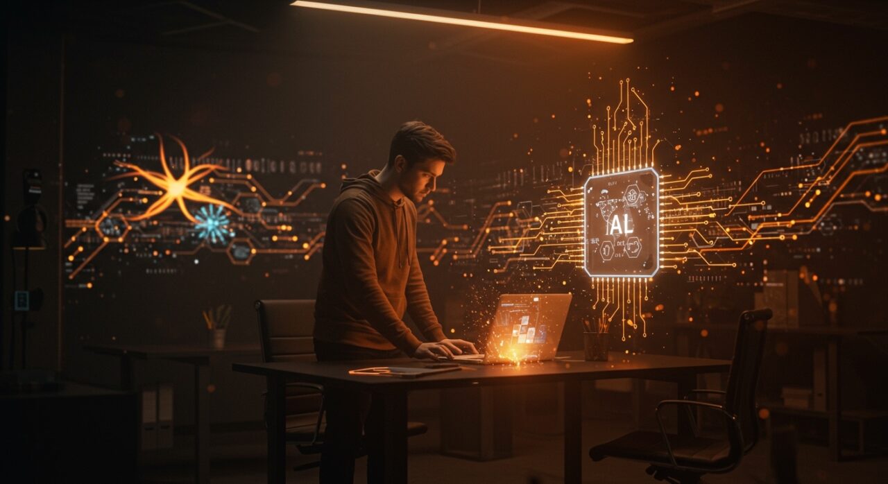 Impacto de la inteligencia artificial en empresas tech de LATAM, mostrando innovación y retos para founders.