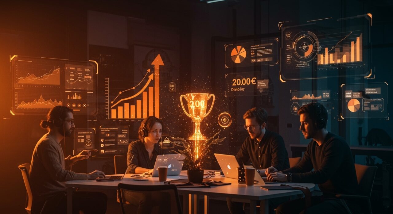 Emprendedores tecnológicos colaborando en programa startup con mentoría, formación y financiación en Soria.