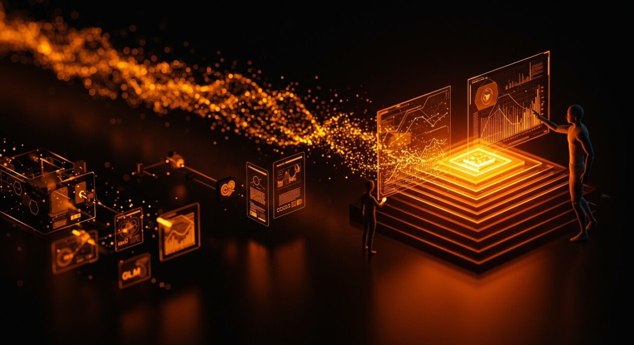 Visualización de IndexCache optimizando modelos de IA de contexto largo con técnica de sparse attention para acelerar DeepSeek y GLM.