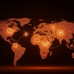 India como nueva China tecnológica representada con mapa digital y flujos de datos resaltando inversión y centros de datos tras guerra en Irán.