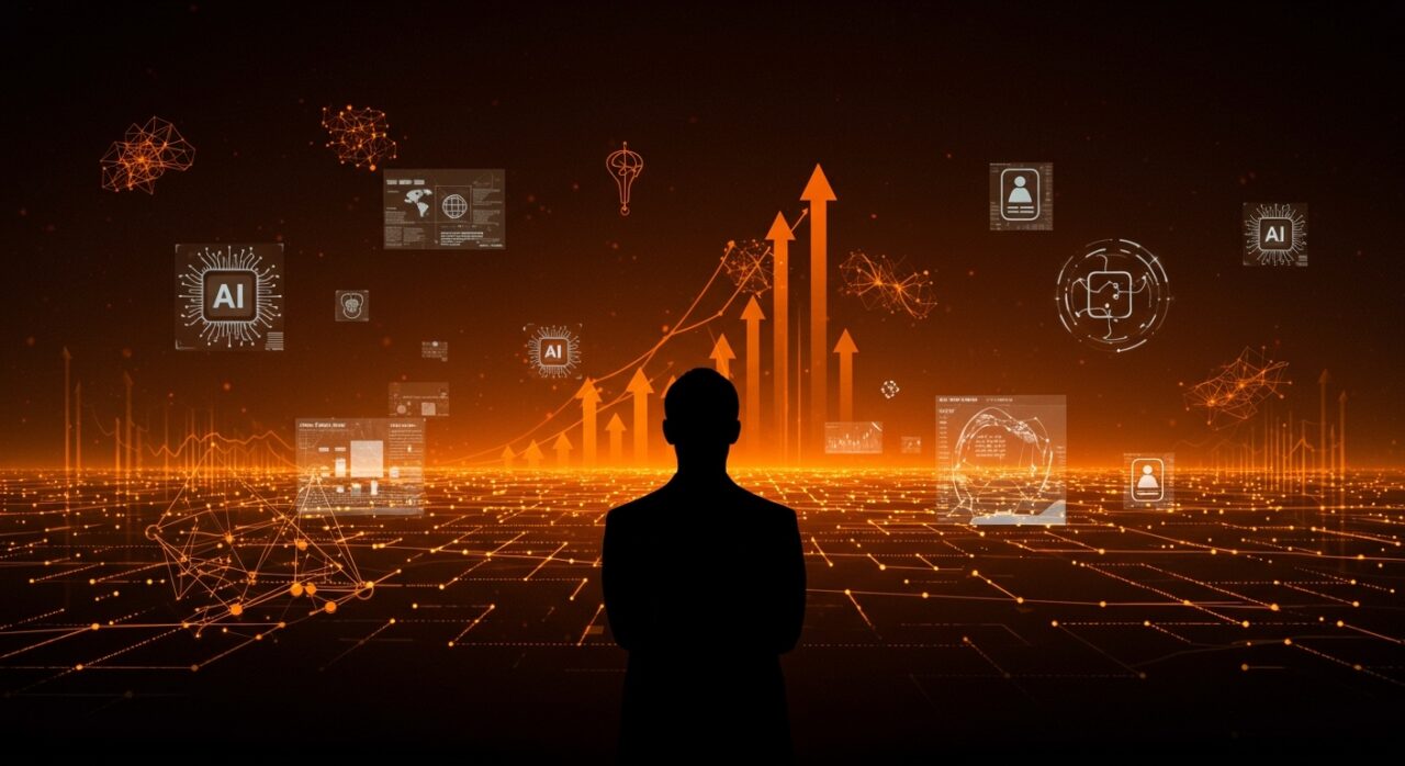 Visión de Sam Altman sobre inteligencia artificial y AGI con metáforas visuales de innovación tecnológica y oportunidades para founders tech en LatAm.