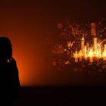 Inteligencia artificial transformando la riqueza heredable y la movilidad social con simbolismos tecnológicos en un entorno futurista.