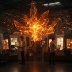 Industria argentina incorporando inteligencia artificial y automatización representada por fundadores tecnológicos en fábrica hiperautomatizada con interfaces digitales.