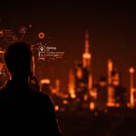 Founder contemplando un horizonte digital que simboliza la inteligencia artificial y la riqueza heredable en startups de LATAM.