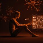 Interacción entre una persona y un chatbot de inteligencia artificial, explorando el impacto de la IA en la soledad y la salud mental.