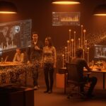 Emprendedores de startups LATAM trabajando con inteligencia artificial y datos digitales, mostrando tendencias y oportunidades para 2026.