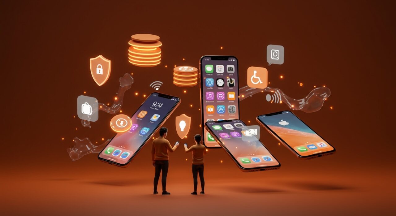 Desarrollador móvil trabajando con las novedades de iOS 26.4 destacando seguridad, pagos y accesibilidad para startups.